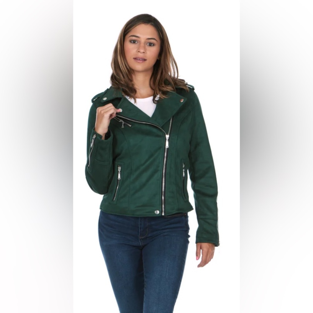 NWT Jou Jou Forest Green moto Jacket vegan suede